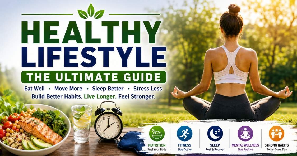 Healthy lifestyle guide covering nutrition fitness sleep and mental wellness